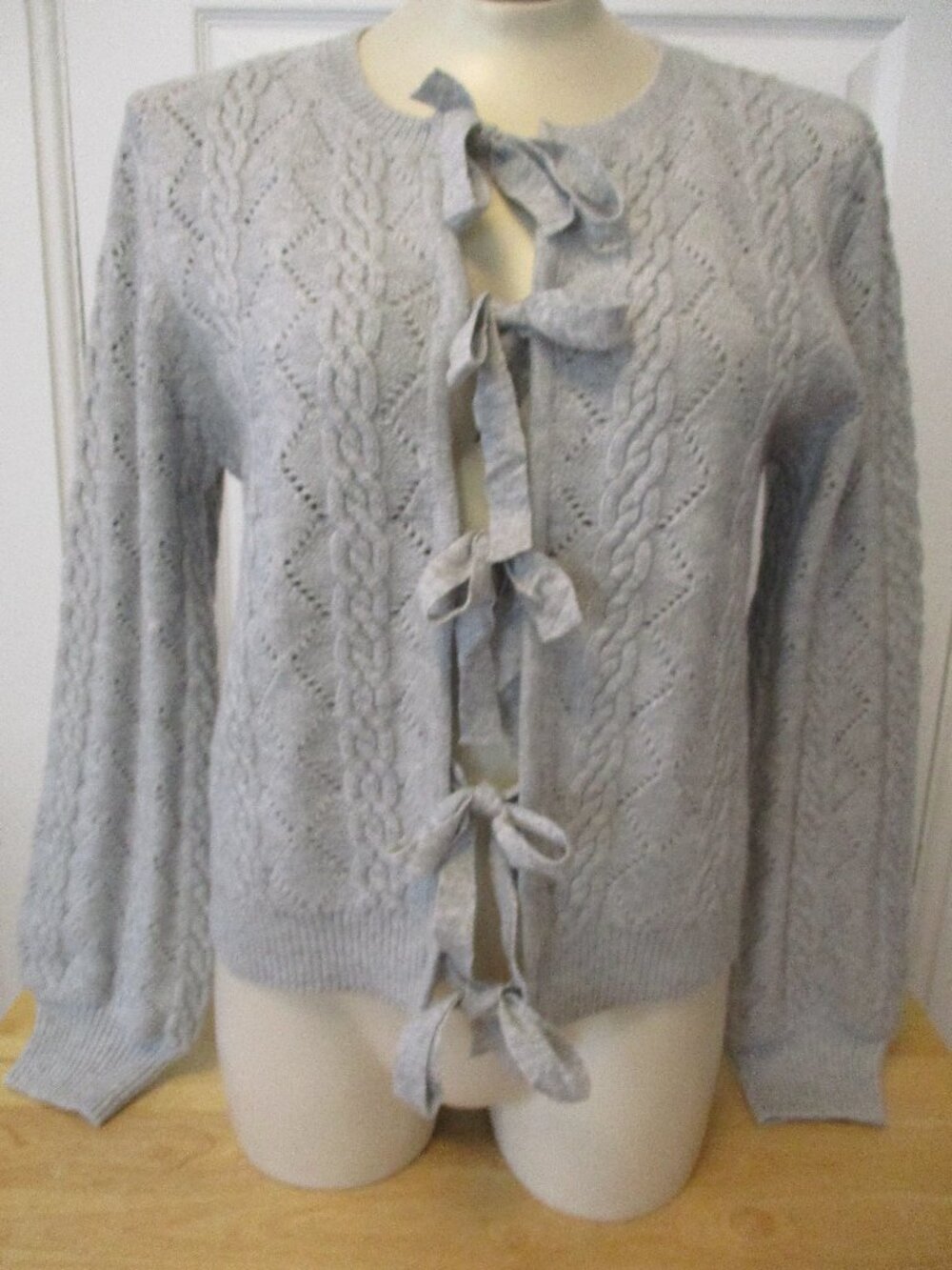 NEW WAYF Pixie Tie Front Cardigan Dove Gray NWT
